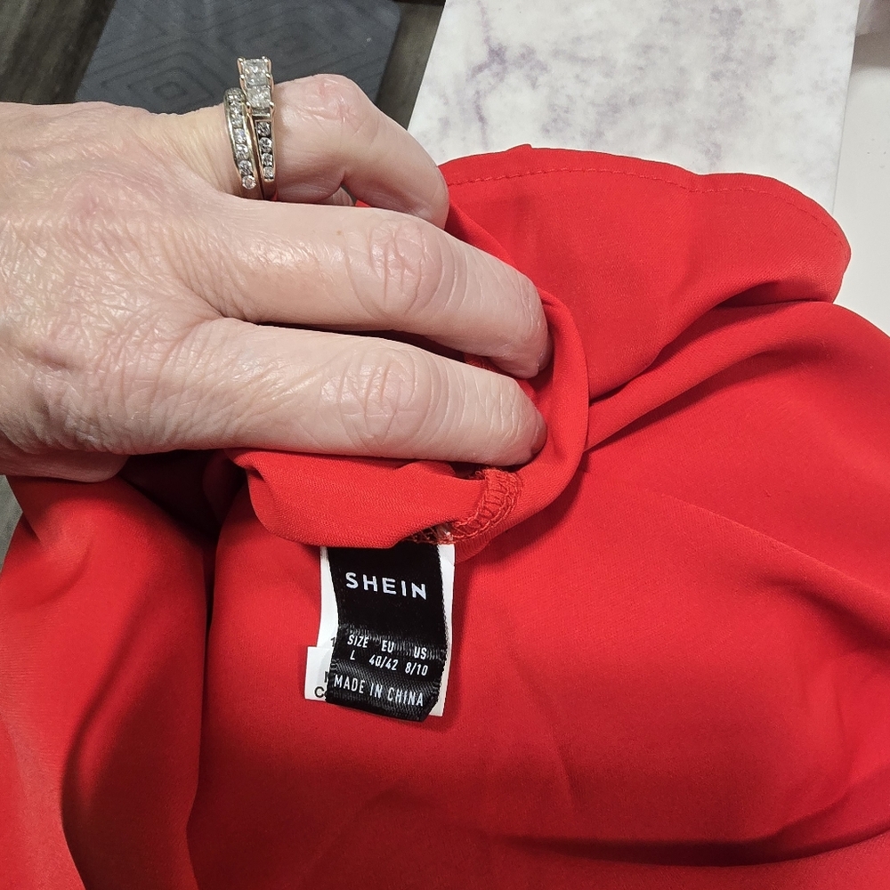 SHEIN Red Button-Accent Blouse - Picture 2 of 3